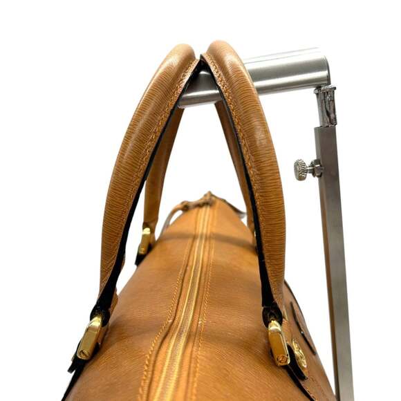 Valentino Garavani Mini Boston Handbag in Camel Brown Leather with V Logo and...